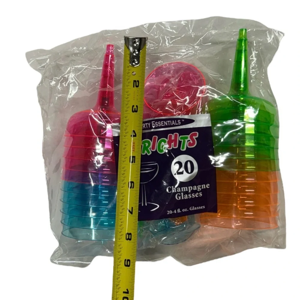 20 multicolor champagne glasses brand new in package. Orange, pink, blue & green